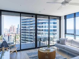 Alspec sliding doors provide balcony access and ocean views at Broadbeach apartments