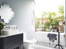 Custom Smartstone vanity stars as bathroom centrepiece in heritage home renovation