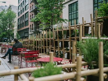 Students from the Parsons School of Design at The New School have created a new temporary public space in New York from recycled fishing net and natural timber. Images: Supplied
