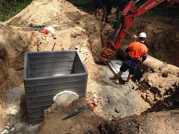 A Cubis STAKKAbox access pit being installed for the Nambucca Shire Council