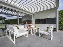 Renson’s aluminium bladed roof helps create outdoor living space with weather protection