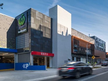 Dri-Design tapered cassettes on the facade of the Kirrawee shopping centre 