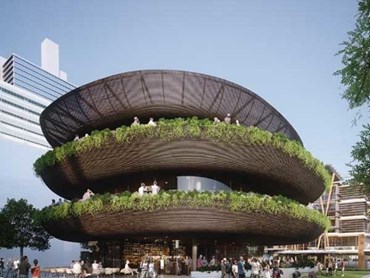 Collins and Turner&rsquo;s design of the proposed Barangaroo restaurant is inspired by stacks of bowls. (NSW Planning and Environment)
