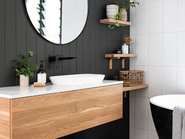 Under bench storage and floating shelves are great ideas for bathroom storage