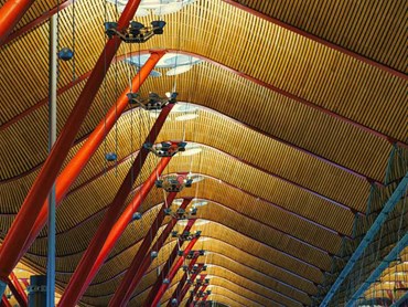 Curved bamboo ceiling in Madrid International Airport, completed in 2005