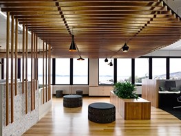 Pendant lights add decorative touch to refined Tassal Office by Preston Lane architects