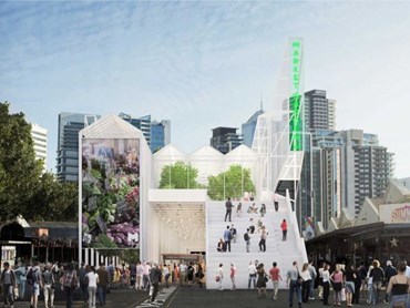 A temporary pavilion by Breathe Architecture will provide a home for stallholders while the redevelopment is underway. Image: Breathe Architecture
