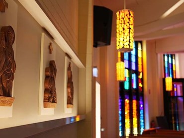The modernised pendants match the stained glass windows beautifully
