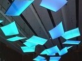 Colourful Plexiglas LED sound panels improve acoustics in broadcasting