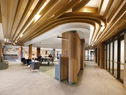 Metal ceilings add interest and vibrancy to interior spaces at Djerring Flemington Hub 