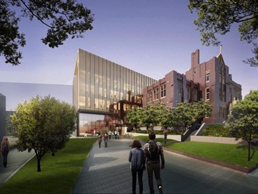 Architectus&#39; new glass building will form a dynamic backdrop to the R.D. Watt building
