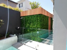 Green wall and vine feature bring outdoor entertainment area to life