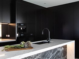 Matte black Zip HydroTap blends into showpiece kitchen’s moody colour scheme