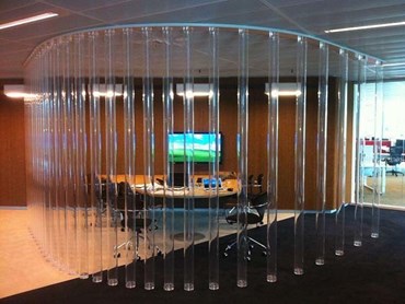Acrylic tubes as conference room partitions in Commonwealth Bank HQ in Sydney
