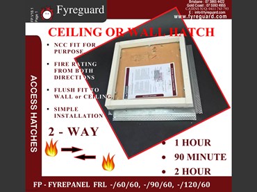 2 Way fire rated - Screw fixed: Ceiling/wall 1 hour, 90 minute & 2 hour FYREPANEL