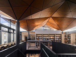 Ceiling design with Prodema natural wood panels tells a story at Wiltshire school