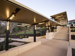 Covered walkway at UQ St Lucia Campus featuring Equideck roofing in COLORBOND steel 
