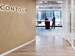 Aquila vinyl plank flooring provides warm entry to Contour Interiors’ design-led workspace