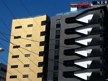 Vitradual solid aluminium facade in&nbsp;Light Gold Metallic at Nero Apartments
