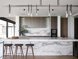 Infinity White Quartzite stuns in designer kitchen