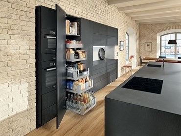 Blum Cabinet Solutions Dark Kitchen Residential Interior