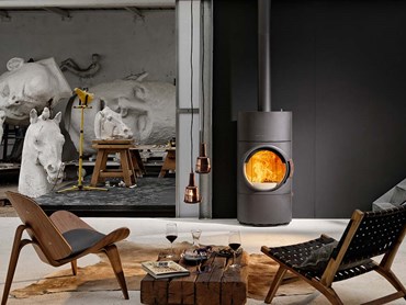 Living room interior with wood fire heater