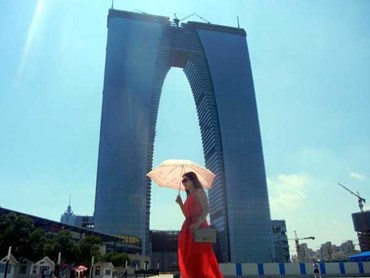 Gate of the Orient in Suzhou, which has been widely ridiculed for its unconventional pants shape (AAP)
