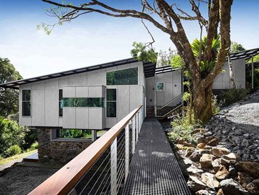 The organic-looking Barestone External panels on the Rainforest House