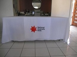 Printed branded corporate tablecloths for Brisbane university