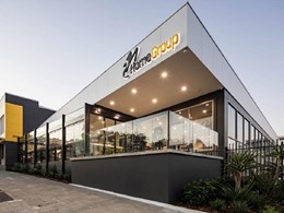 Stacking glass windows allow year-round use of alfresco space at HomegroupWA’s Perth office