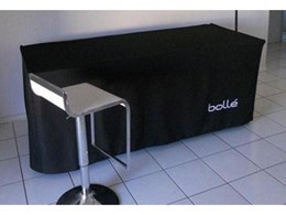 Custom printed corporate tablecloths for Bolle sunglasses from ITK
