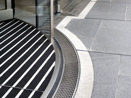 Curved drains customised for revolving door entrance at 60 Martin Place