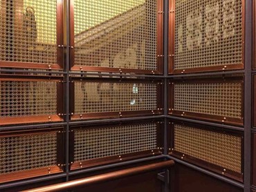 Brass wire mesh in the elevator at Sydney’s historic QVB building