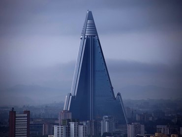 Intended to be a 3000 bedroom hotel, North Korea&rsquo;s Ryugyong Hotel has yet to take in any guests. Image: Wikipedia
