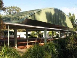Spantech constructs multipurpose shade structure with coloured concrete slab at Ormeau State School