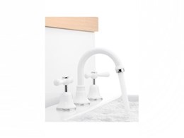 White Cascade lever tapware and accessories from Faucet Strommen