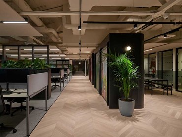 Columba chevron flooring met the brief to create a more open feel across the workplace
