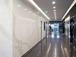 Maximum Calacatta porcelain panels used in wall cladding for Brisbane building refurbishment