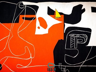 Le Corbusier&rsquo;s tapestry Les Dés Sont Jetés (The Dice Are Cast), commissioned by Jørn Utzon. Image: Anna Kucera/Sydney Opera House
