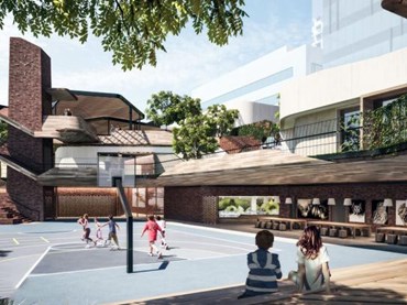 Artist&#39;s impression of the planned Docklands Primary School by COX Architecture and McGregor Coxall in collaboration
