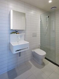 Vision basins customised in solid surface white for Melbourne luxury apartments