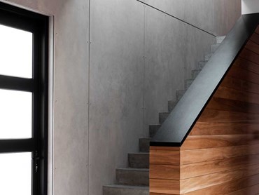 Cemintel’s Barestone cladding on the wall adjoining the staircase