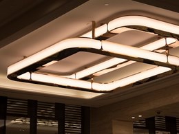 Large LED pendants welcome guests at Crown Perth