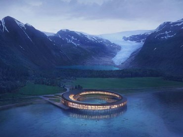 Svart's circular form provides a panoramic view of the fjord
