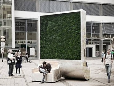 The CityTree at Ernst-Abbe-Platz in the city of Jena with benches, as a WiFi-Hotspot and communicator &copy; Green City Solutions
