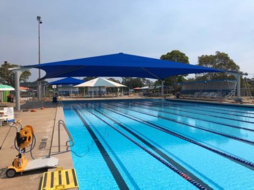 Speers Point Swim Centre - Shade structures in Aquatic Blue