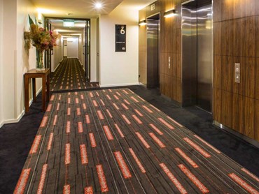 Feltex custom woven Axminster carpet in the hotel's corridors