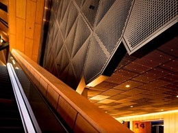 Quilted finish Pic Perf feature wall creates dramatic interior at Perth Arena