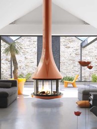 JC Bordelet-designed suspended fireplaces featured on Custom Homes