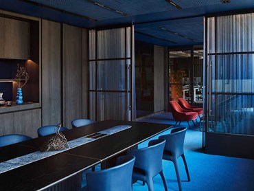 The boardroom and meeting hubs utilise colour theory to create dedicated zones